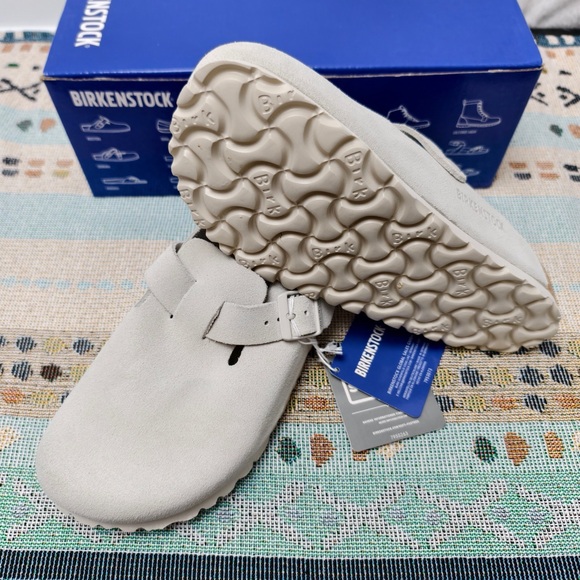 Birkenstock White Boston Suede Shoes | Women's Narrow Fit - Picture 3 of 6